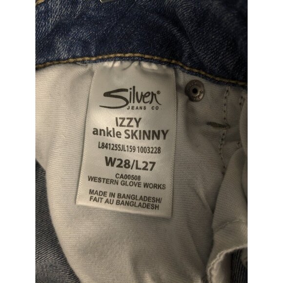 Silver Jeans Womens 28/27 Izzy Ankle Skinny Blue Floral Embroidered Distressed - Picture 8 of 9